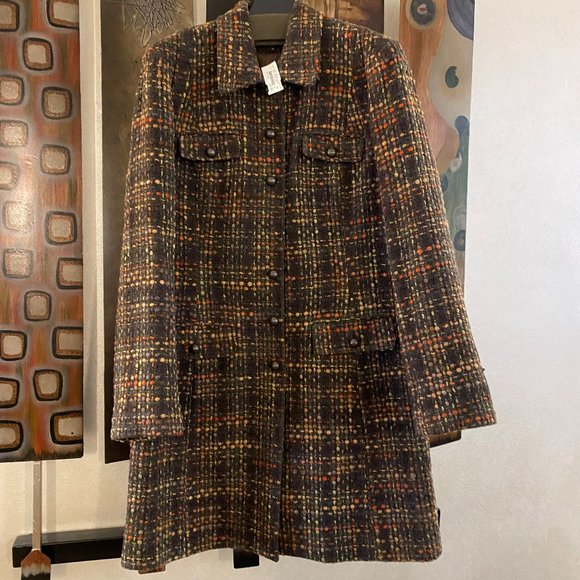 NEW With Tags - Jenne Maac Brown Tweed lightweight long coat, Size XL - Picture 2 of 6